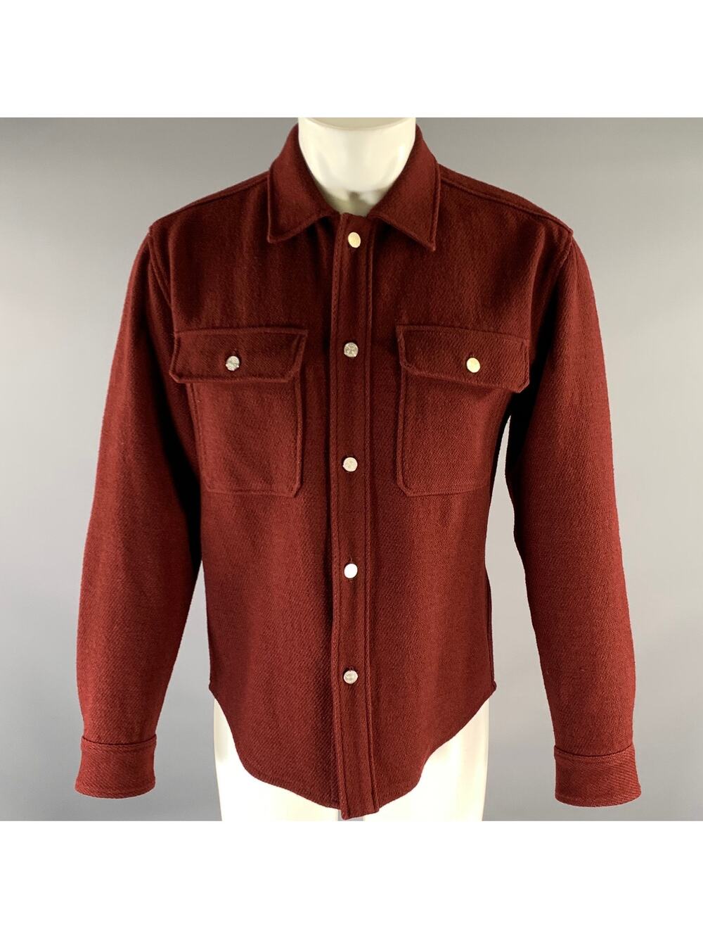 FRAME Size S Burgundy Wool Cotton Shirt Jacket